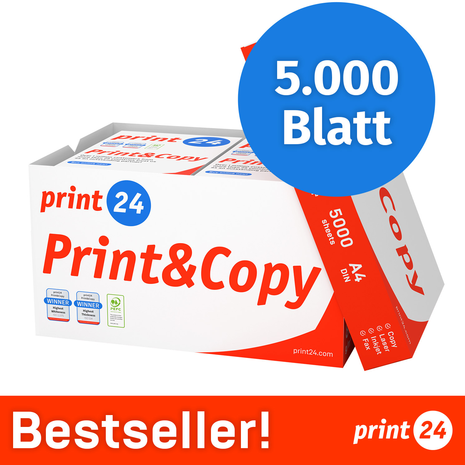 E-shop Druckerpapier 5000 Blatt 10 x 500 A4 80g Premium Weiß PEFC zertifiziert