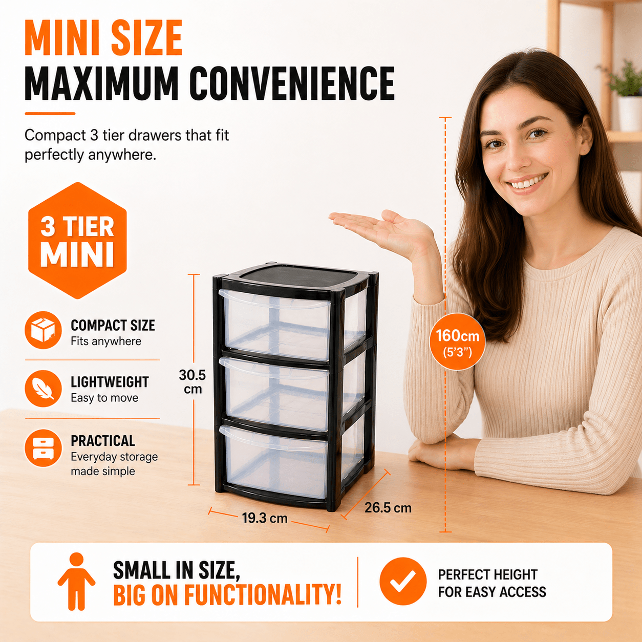 TEMU Manodu Plastic Mini Storage Drawers 3 Tier Mini Tower Unit | Home Office School Stationery Organiser | Clear Cabinet Chest Of Drawer Boxes |