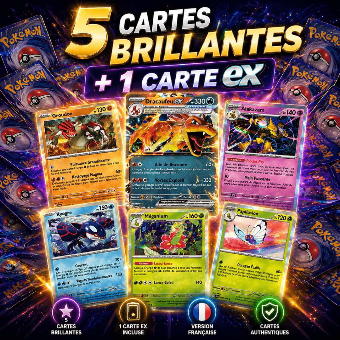 TEMU 6 Cartes Pokémon : EX + Brillantes - 1 EX + 5 / REVERSE - FR - Dont 1 Ultra Rare TCG -