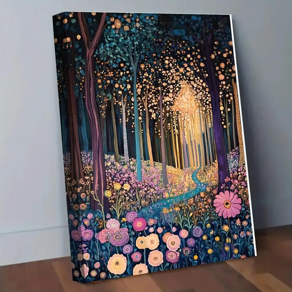 TEMU 1 Gustav Klimt "garden"&"mysterious Forest" Wrapped Canvas Art Print - Klimt Style Gold Embellished Wall, Replica, Suitable For Living Room,