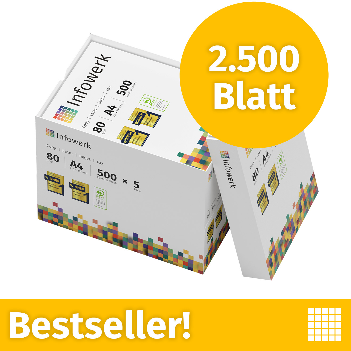 E-shop Druckerpapier 2500 Blatt 5 x 500 A4 80g Premium Weiß PEFC zertifiziert