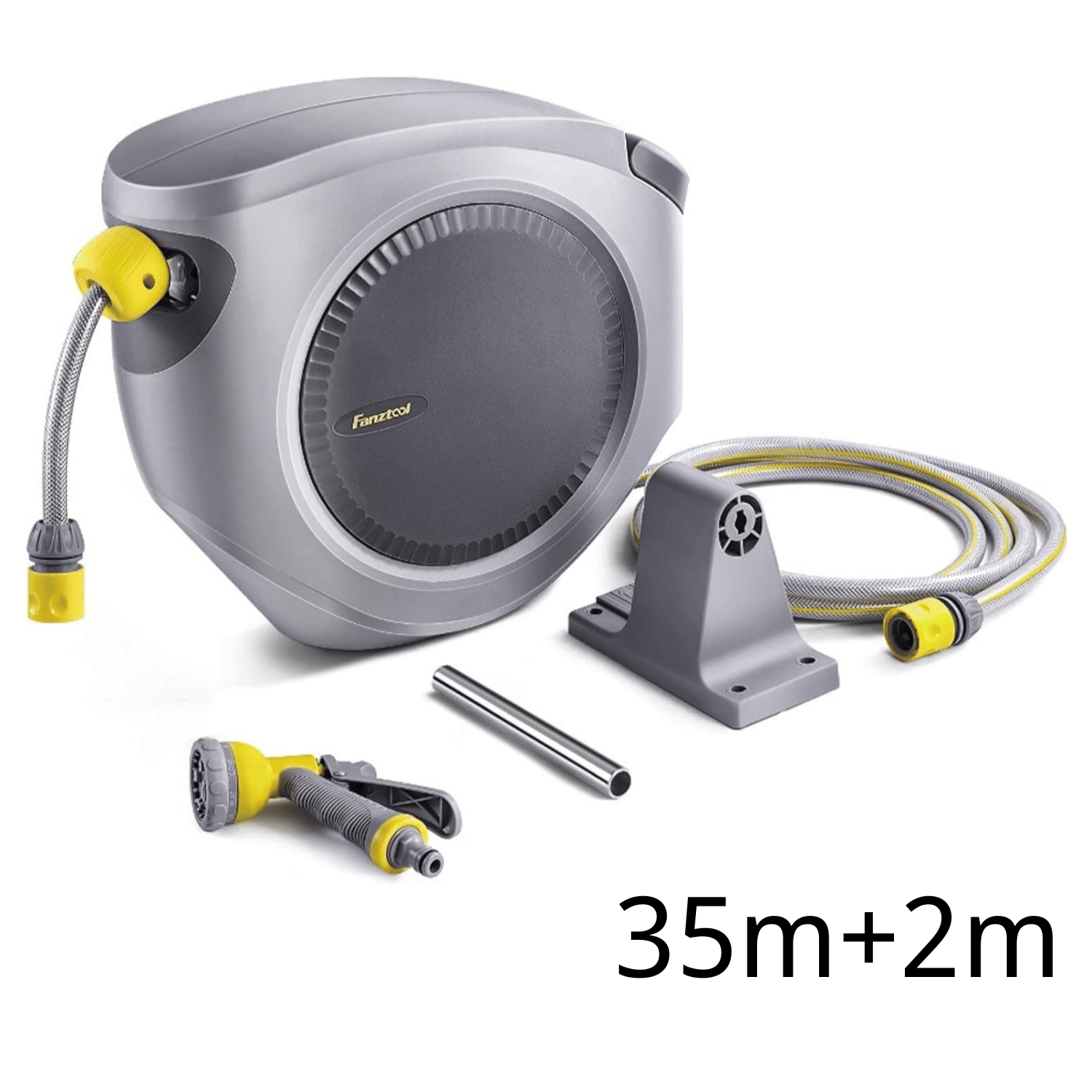 Hose Reel 35m+2m 1/2" With Wall Bracket Including 8-function Multi-hand Shower | Automatic Retraction | 180° Swivel | Garden Hose Tested