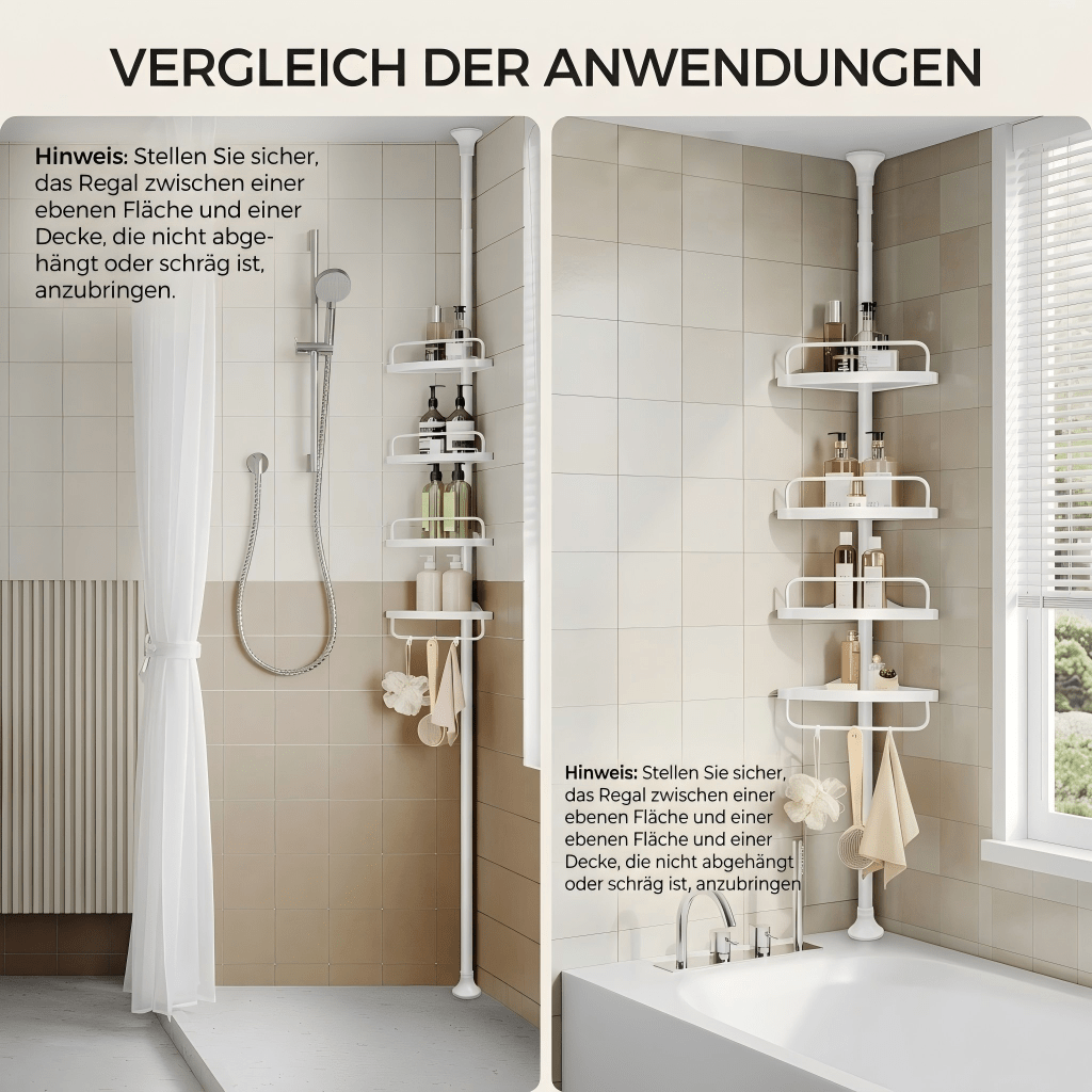 E-shop Duschkabine, Ecke, 4 Regale, Badezimmer, 33-120 Zoll (85-305 Cm), Höhe Verstellbar, Badezimmerregal