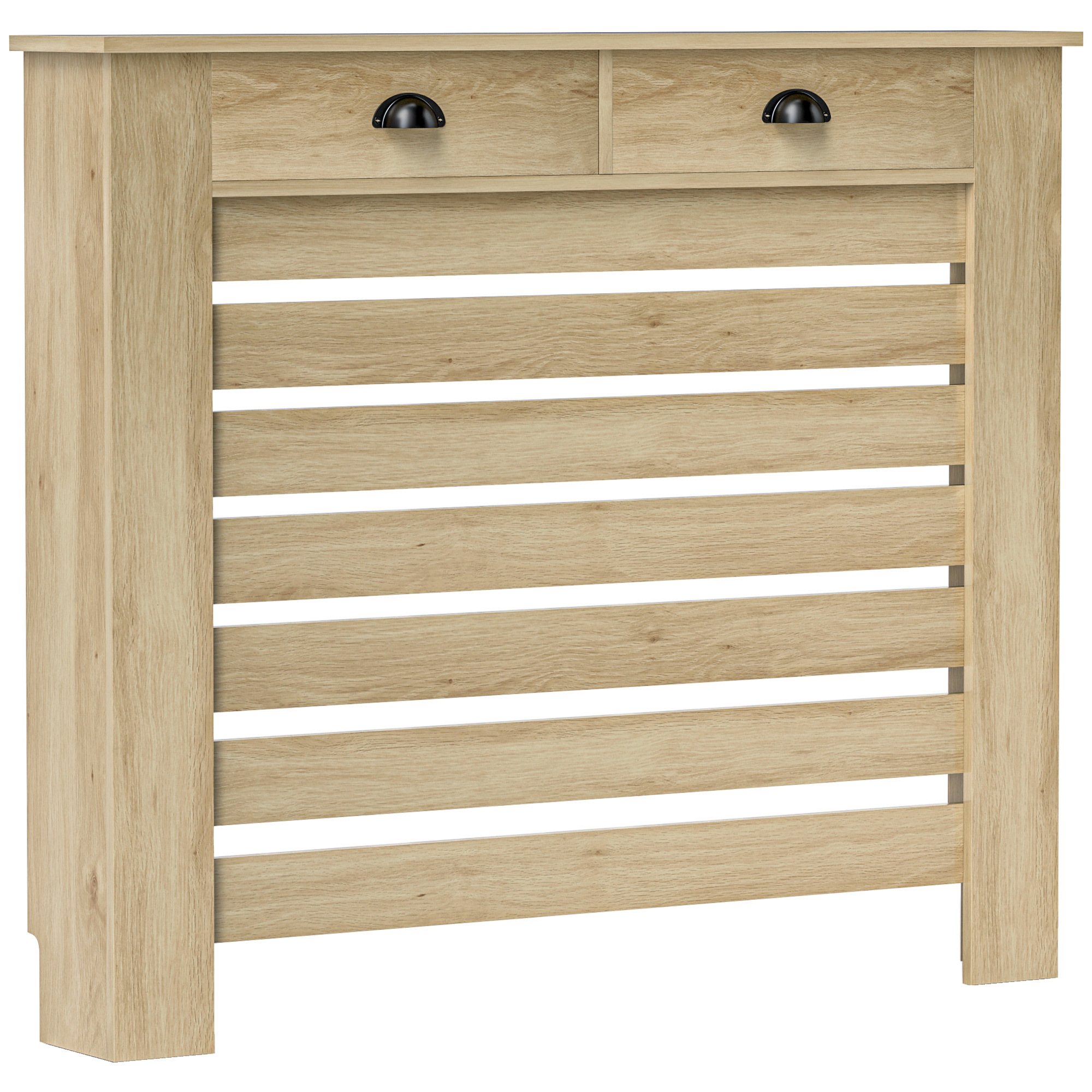 TEMU HOMCOM Couvercle de radiateur, cache radiateur, grille à lattes , avec 2 tiroirs, pour salon, chambre à coucher, couloir, en bois, 111 x 19 x