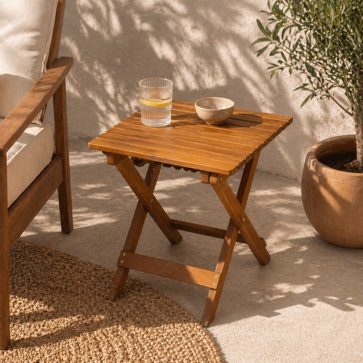 Folding Side Table 38x38cm, Acacia