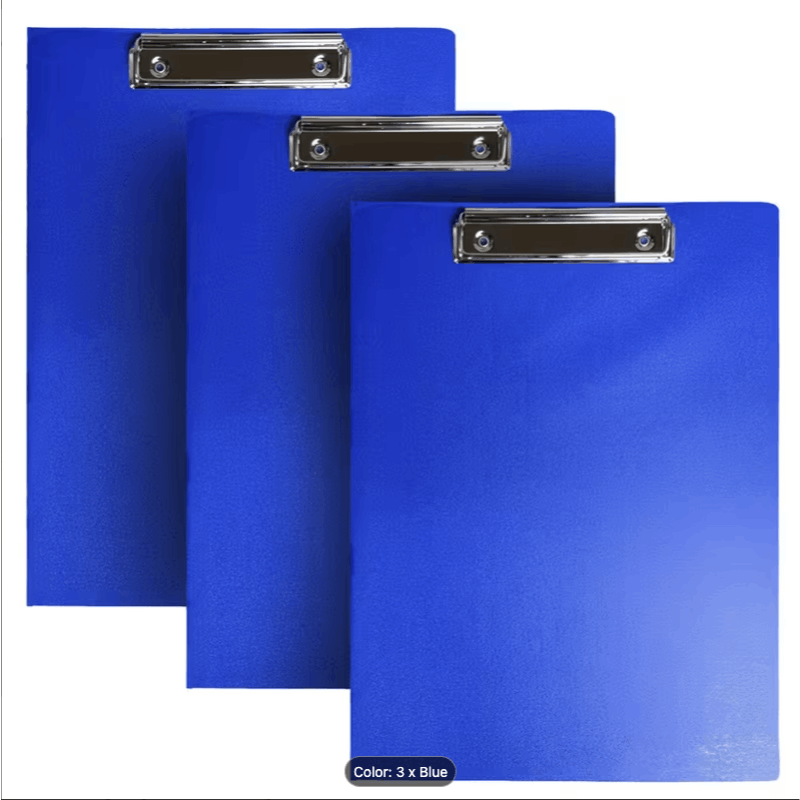 TEMU 3pcs Clipboard A4 Clipboards, Clip Boards A4, Plastic Clipboard Folder, Black, Red, Blue Writing Pads, Classroom Office School Supplies