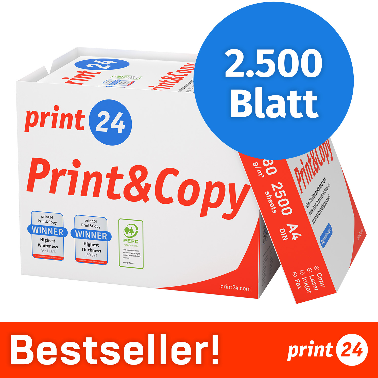 E-shop Druckerpapier 2500 Blatt 5 x 500 A4 80g Premium Weiß PEFC zertifziert