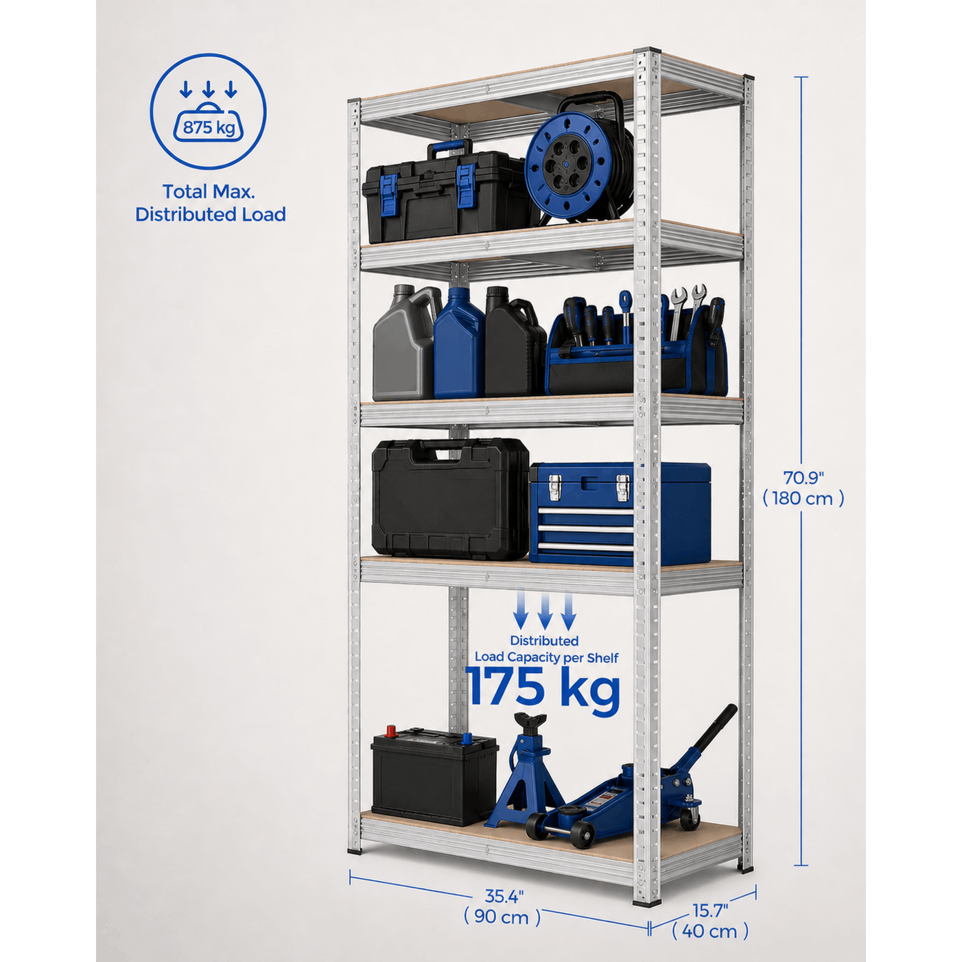 Top Home Solutions 2 Pack Heavy Duty Garage Shelving Unit, 180x90x40cm