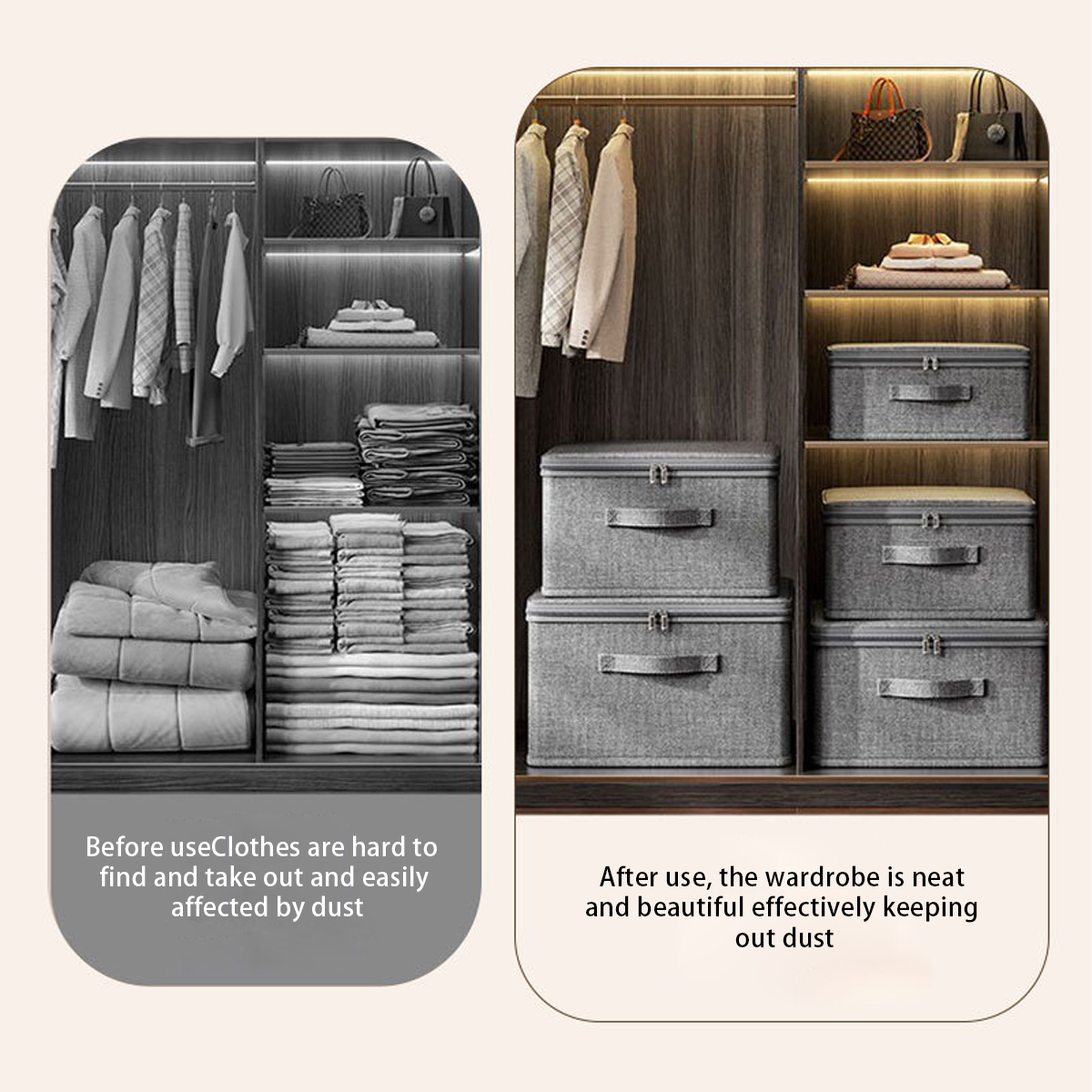 4 Pack Folding Fabric Storage Cubes, Dust Resistant and Reusable