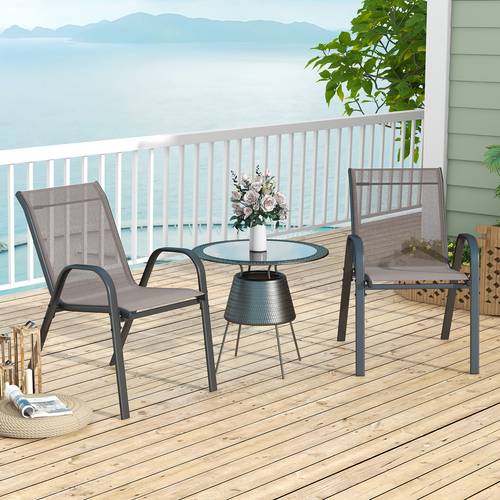 set of 2 outdoor garden chairs with metal frame stackable dining chair in breathable fabric outdoor armchair for courtyard balcony pool 150 kg load capacity grey 2