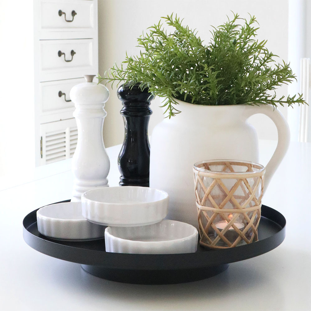 Kitchen Tray Decorative Tray Scandi Black Metal D35cm Decorative Plate Simple Tray With Stand