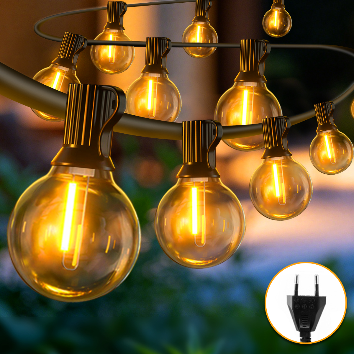 G40 Led Outdoor Gazebo String Fairy Lights With Eu Plug, , Commercial Lighting Garden Balcony Lamp, Patio, Party Pathway Business Lighting