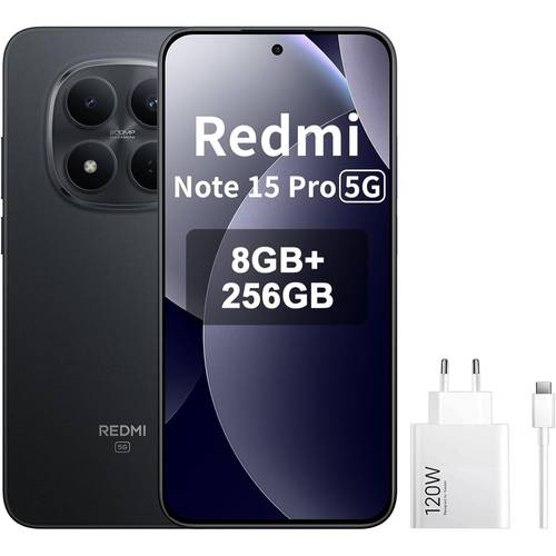 photo de l'article xiaomi redmi note 15 pro 5g smartphone 8 + 256 gb - batterie 6580 mah, protection la poussière et leau ip66/ip68, caméra 200 mp, écran amoled 6,83 pouces, noir, inclut combo 120 w