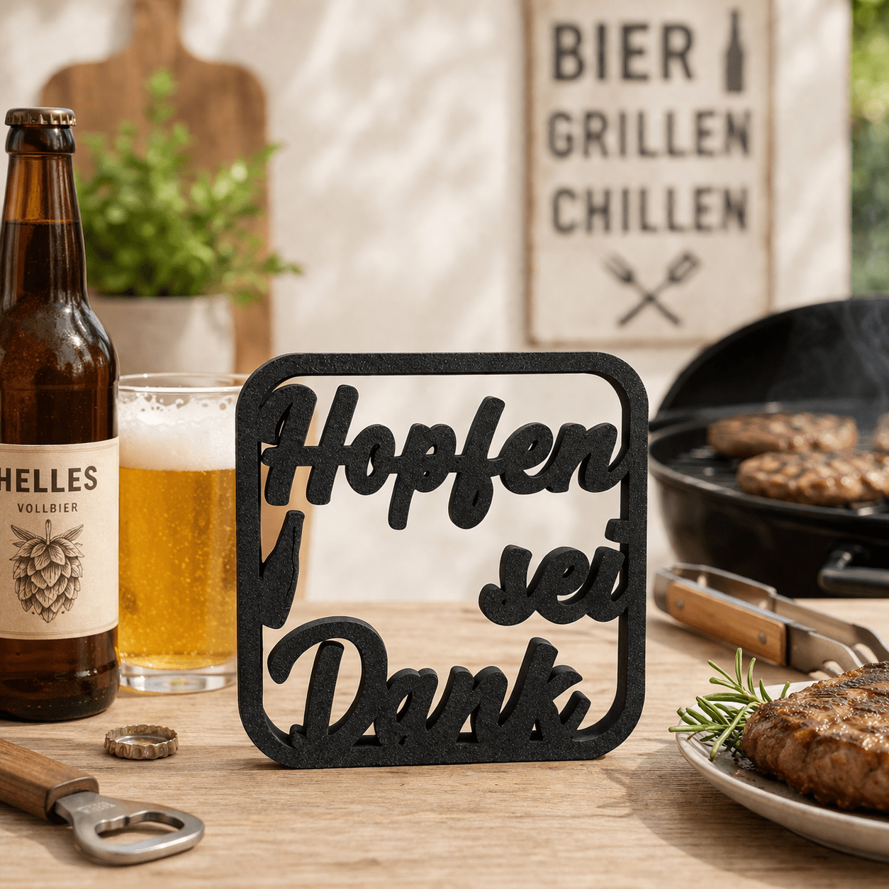 Image of Decorative Stand "hopfen Sei Dank" - Funny Beer Decor For Kitchen, Area