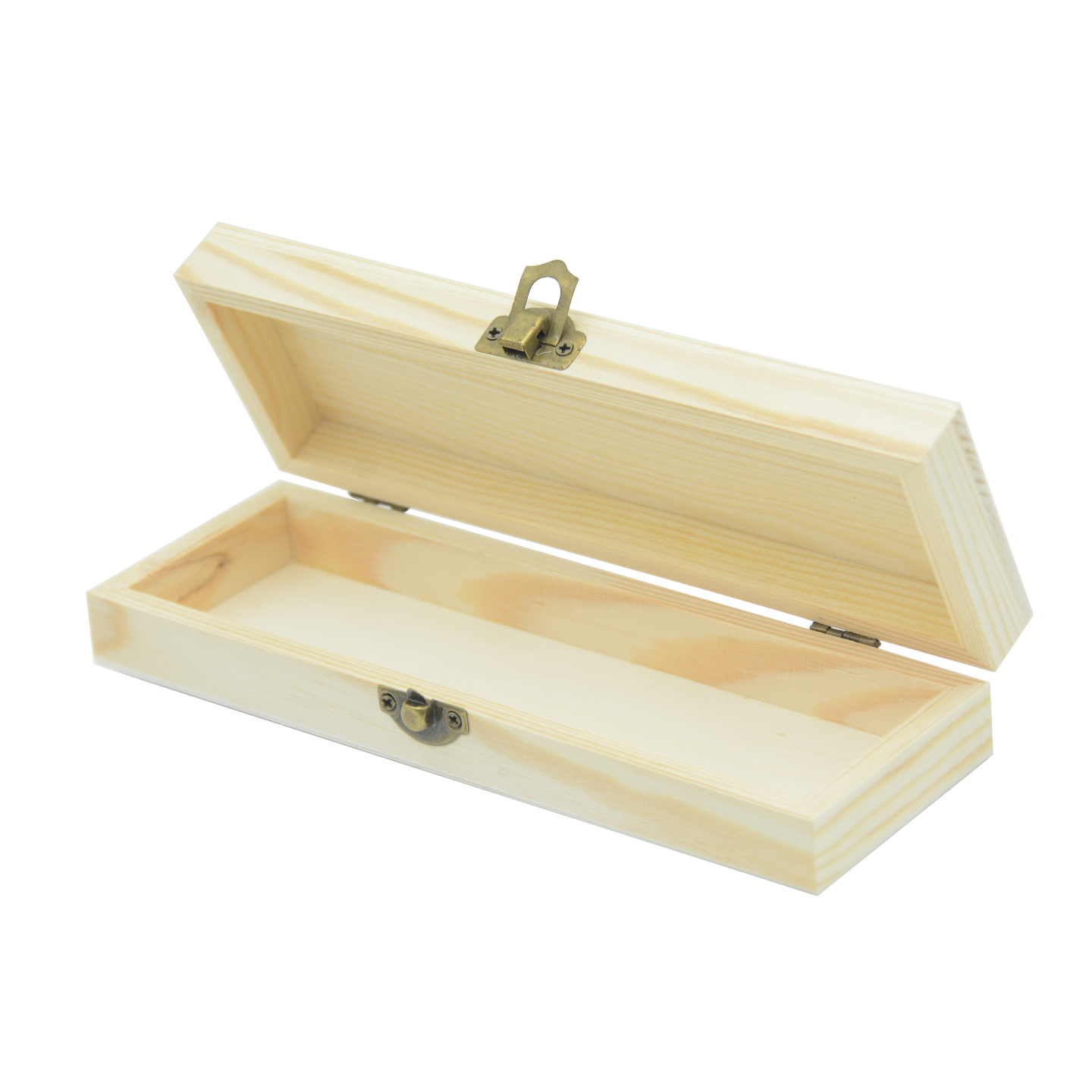 TEMU Estuche de madera de pino natural sin barnizar con bisagra y cerradura, 3 modelos de formas distintas, para bolígrafos y manualidades DIY