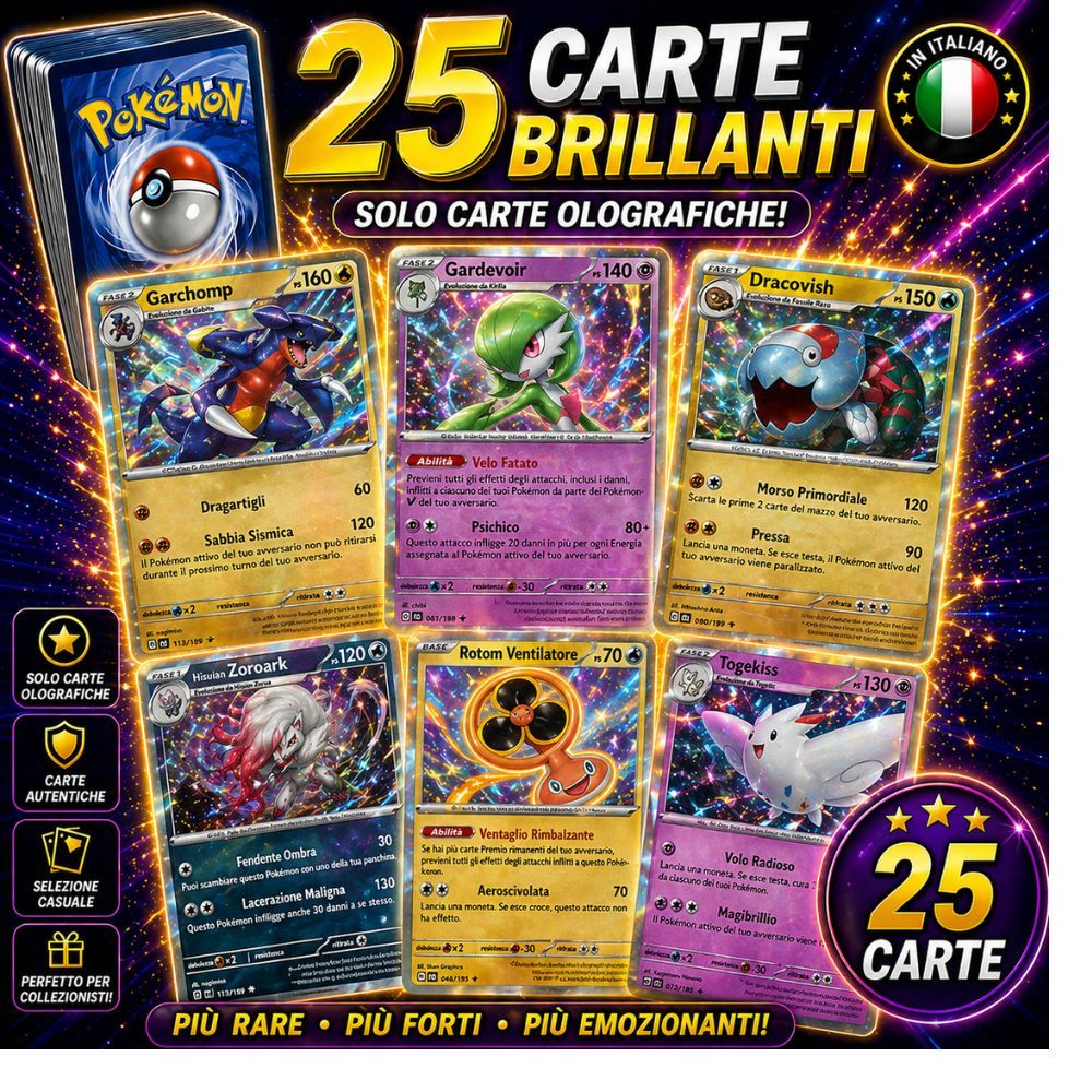 TEMU Set di 25 carte Pok矇mon lucide / REVERSE - Carte Pok矇mon autentiche - Versione italiana - Carte 100%