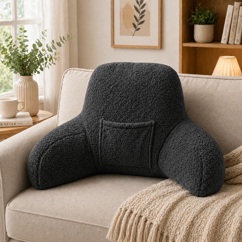 almohada de lectura ultra de felpa teddy con soporte para la espalda, cojines para reposabrazos y bolsillo, reposacabezas para sofá de cama o suelo, almohada de soporte cómoda para , o sentarse, 65x40cm, para el hogar en