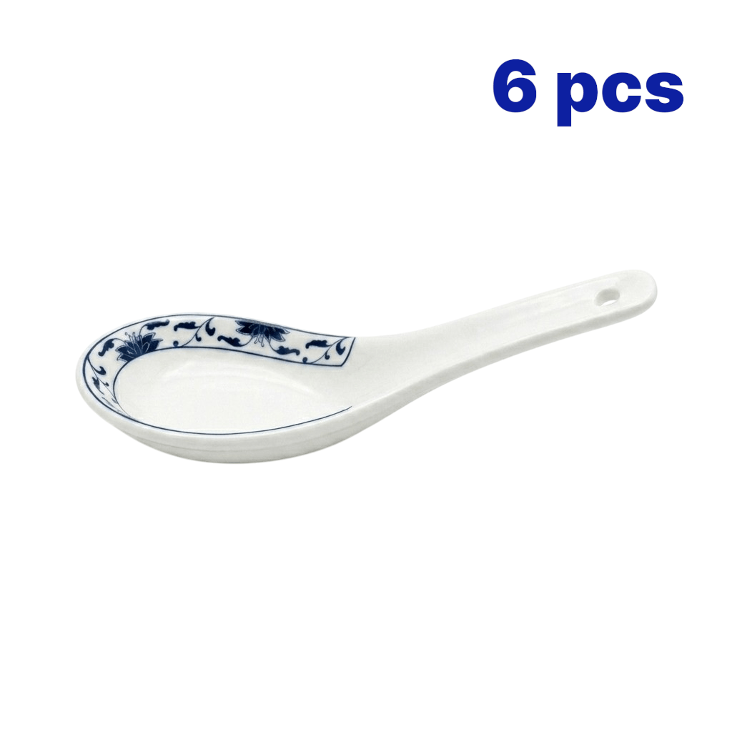 Image of 6pcs Set Of Traditional Chinese Ceramic Spoons, 13.12 Cm (5.25 Inches) Porcelain Soup Spoons With Blue-white-flower Pattern, Spoons For Ramen, Pho, Wonton And , Dishwasher Safe.