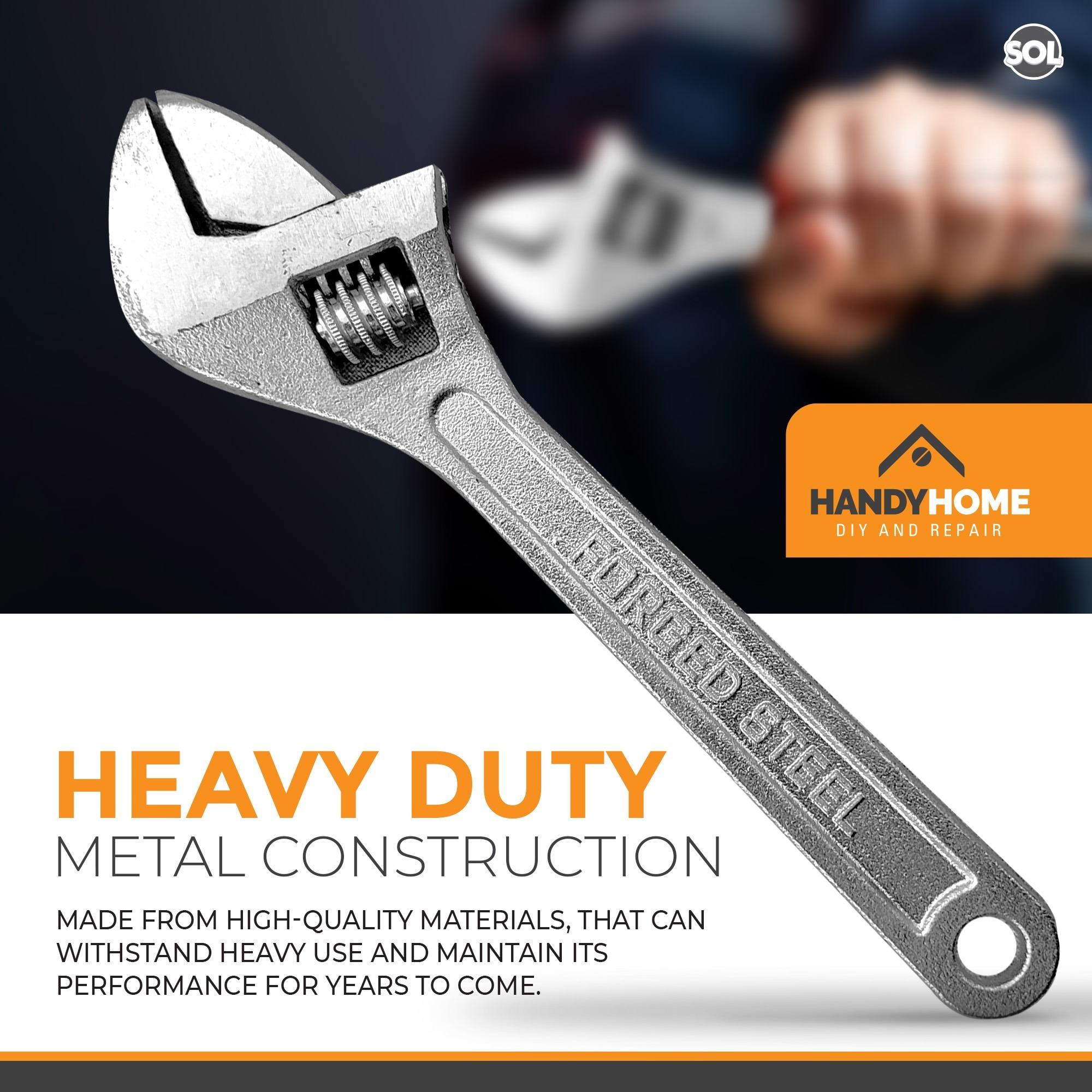 8 Inch Adjustable Wrench, Heavy Duty Spanner for DIY and Home Repair
