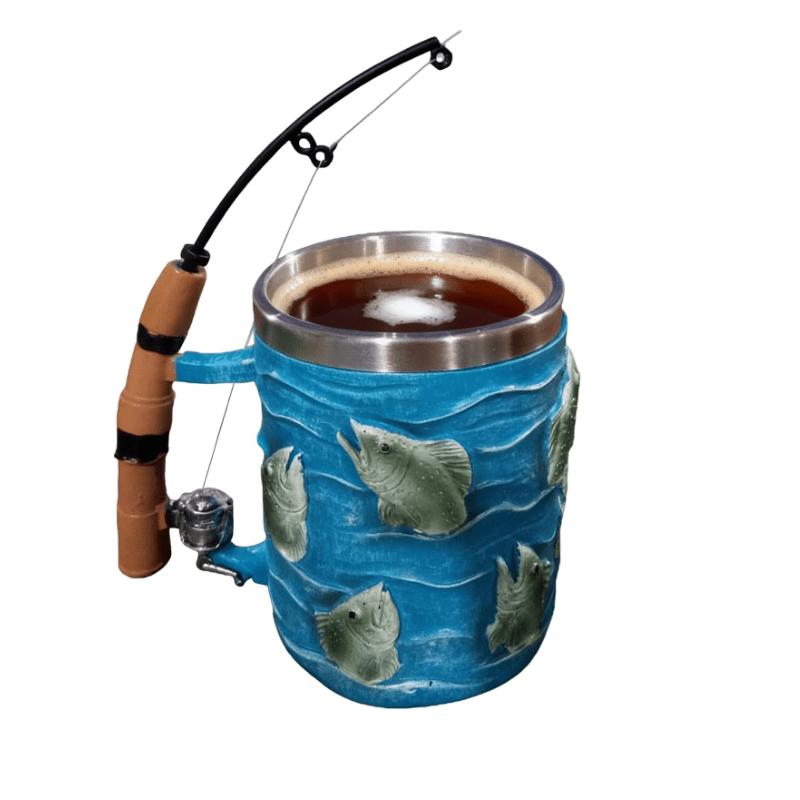 E-shop 1 Stück -Themenbecher - Angelruten-Design Bier- & Kaffeetasse, 304 Edelstahl wiederverwendbarer Becher in Angelrutenform für Angler, ideal für