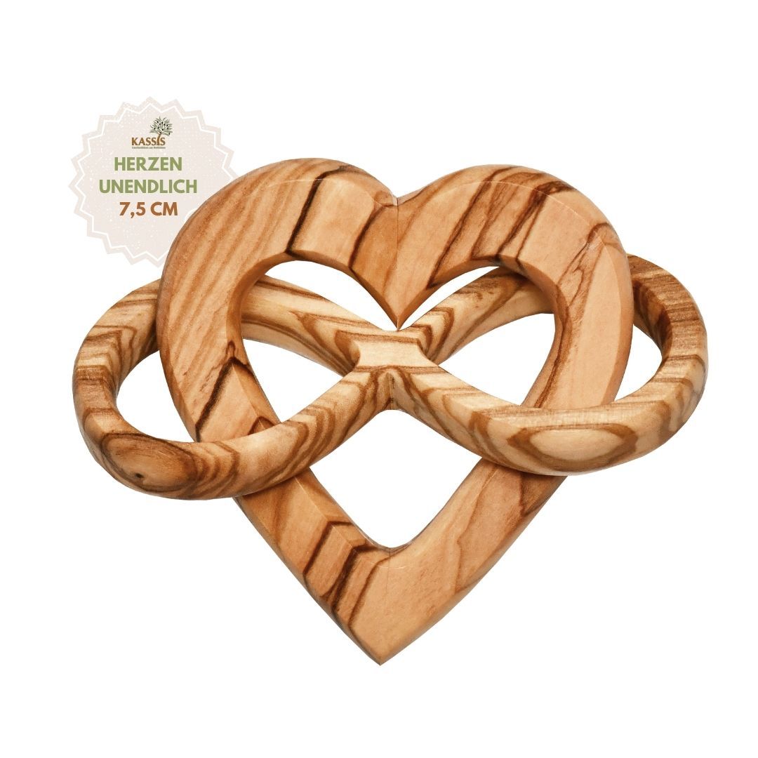 Image of Olive Wood Heart With For Bride And Groom, Infinity Symbol For Valentine's Day Anniversary Wedding Day Birthday, Wooden Hearts Wedding Gift.