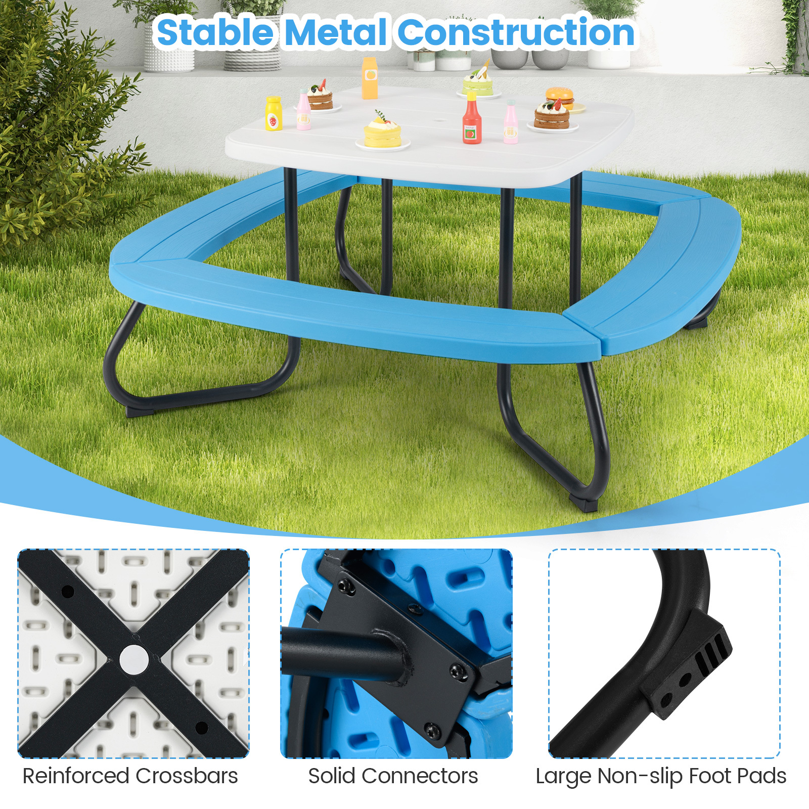 Kids White Picnic Table Set