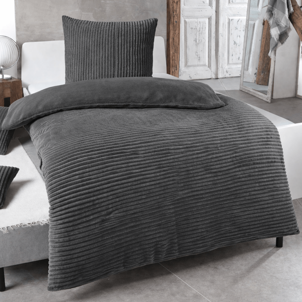 Image of Cord Plush Bedding 135x200 155x220 200x200 Warm Fluffy Reversible Duvet Set Cashmere Touch, Pillowcase 80x80 Cm, Winter Fleece Bedding With Zipper.