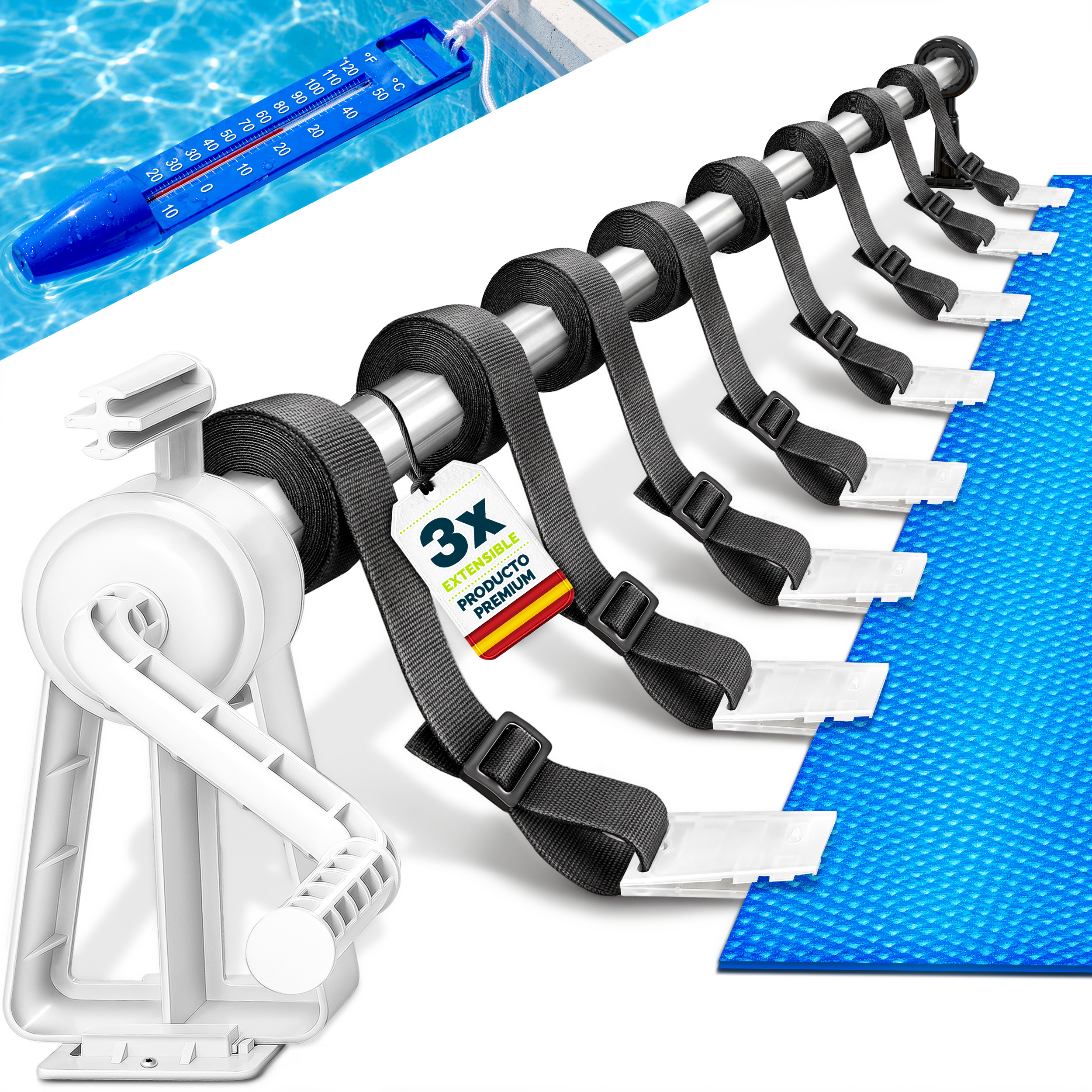 TEMU tillvex® Carrete de piscina ,05-6,15 m | de enrollado para | Carrete para cubierta de piscina y cubierta con correas incluidas | Material