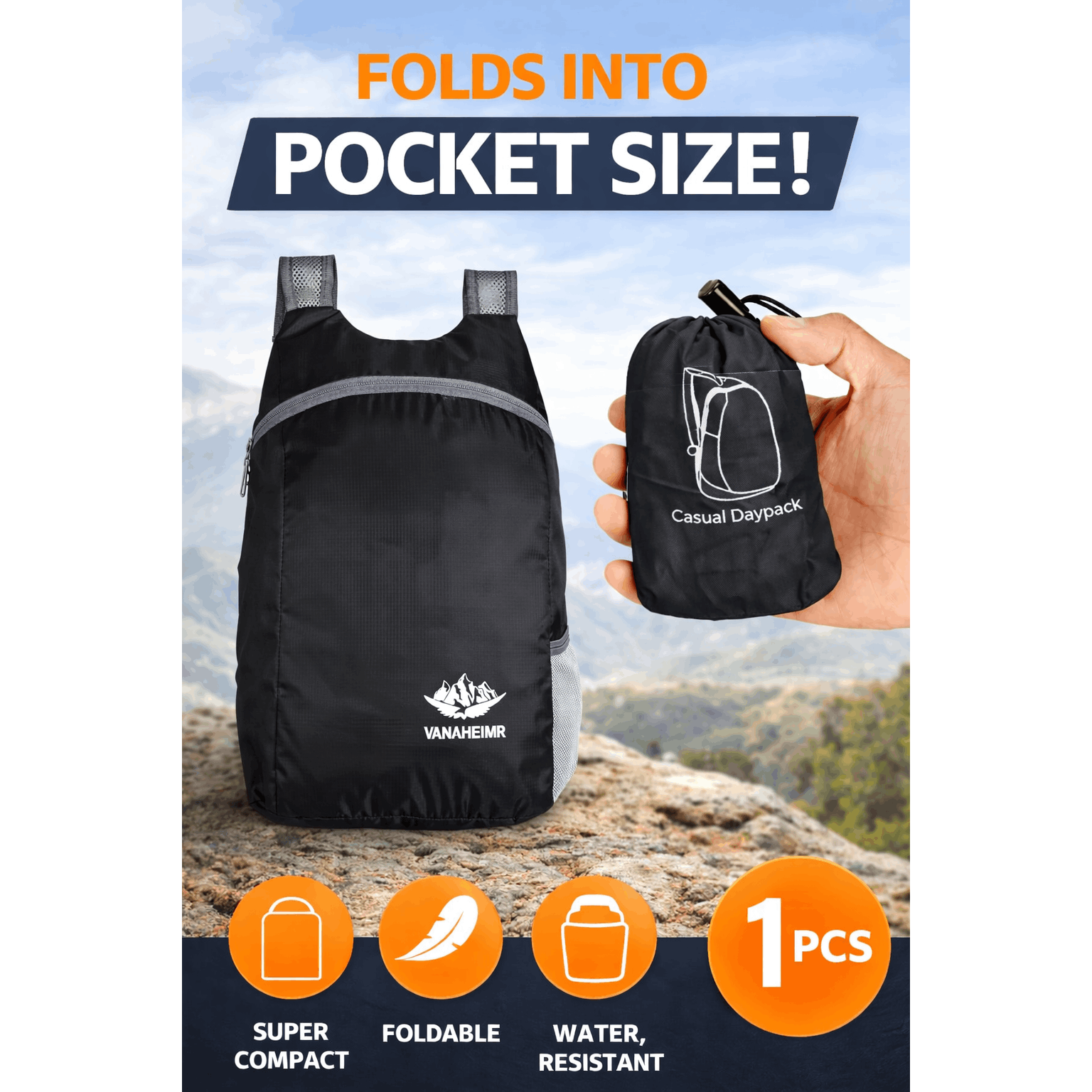 TEMU Collapsible Backpack Ultralight Waterproof Black â Compact Outdoor Daypack For Travel, Hiking, Sports & Everyday