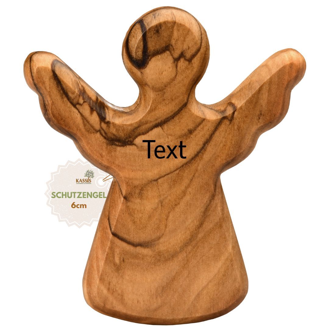 Personalized Olive Wood Guardian Handcrafted Figure From Bethlehem Hand Flatterer Charm Gift For Baptism, Birth & Communion