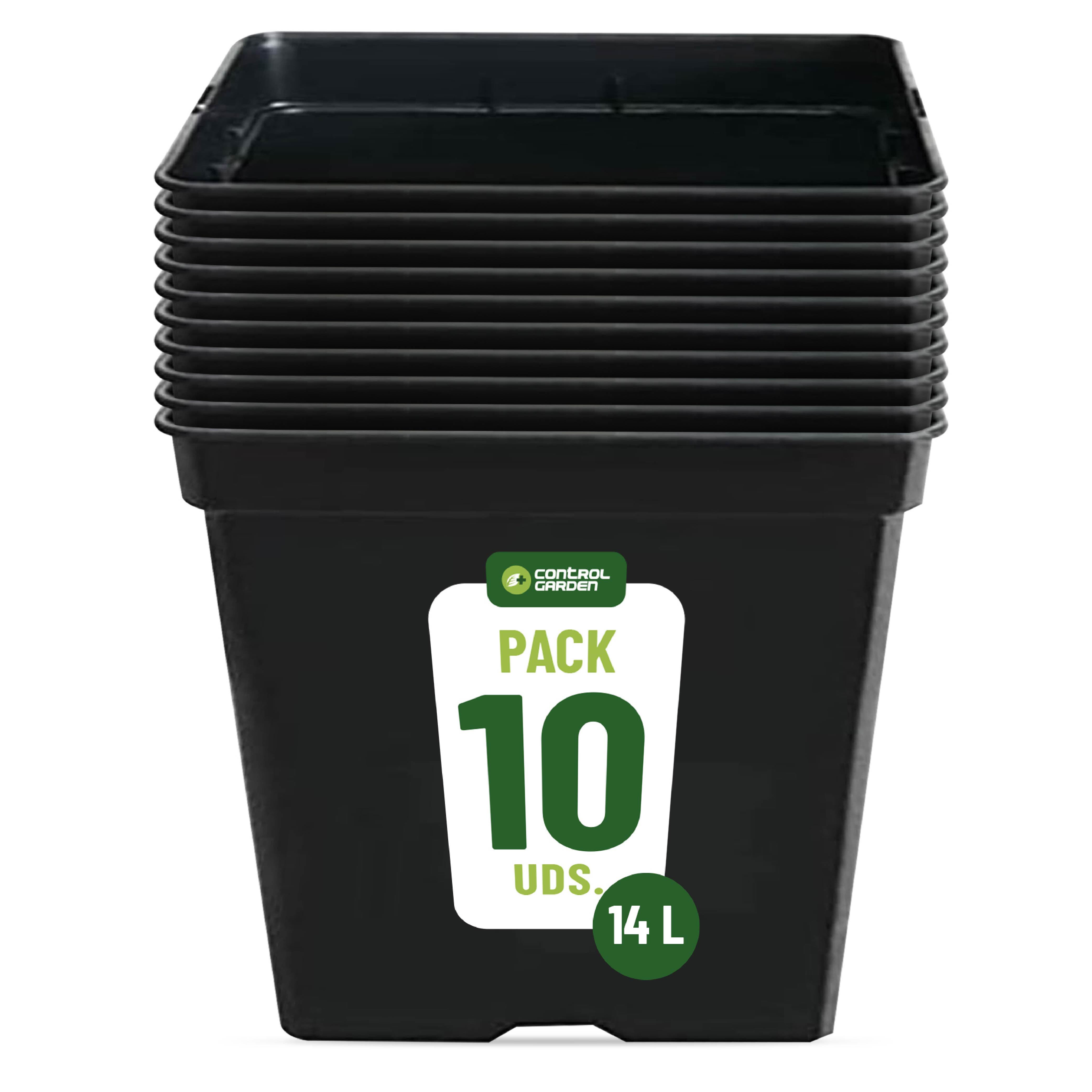 Image of 10-pack Square Plant Pots 14 Liter Control Garden | Recycled Plastic Planters 28 × 28 Cm For Indoor And Outdoor Plants, Seeds, And Cultivation | Drainage