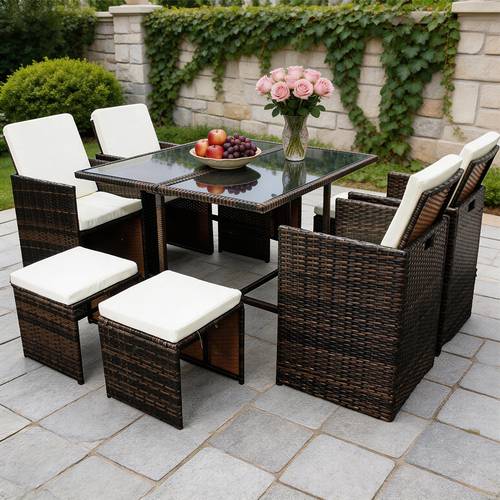 juego de muebles de jardín de ratán para 8 plazas con mesa de vidrio, para exteriores, resistente a todo