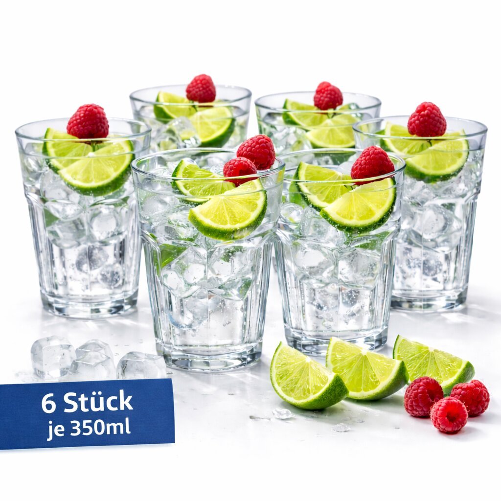 E-shop Trinkgläser 350 ml – stapelbare robuste klare Gläser für den täglichen Gebrauch - Trinkgläser aus Glas Wassergläser Saftgläser Cocktailgläser