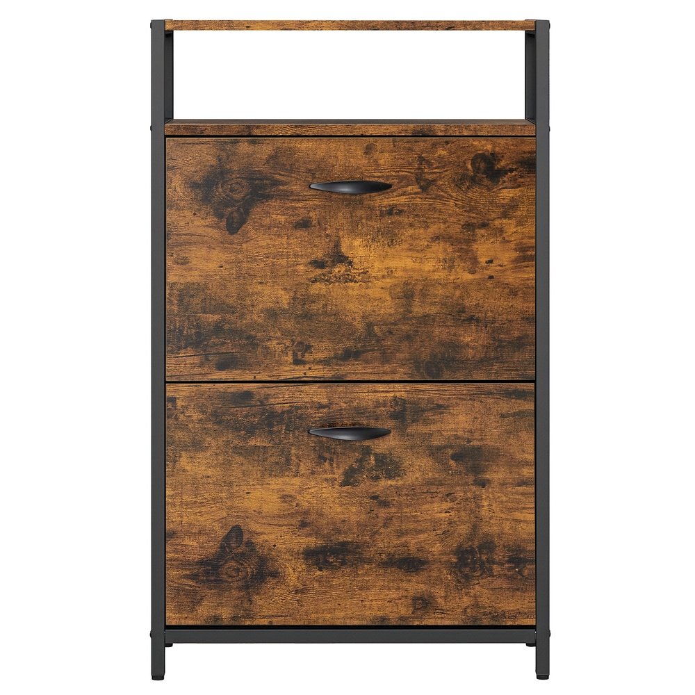 Image of Shoe Cabinet, Shoe Storage, With 2 Doors, For 8-12 Pairs Of Shoes, 30 X 60 X 95 Cm, Brown-black