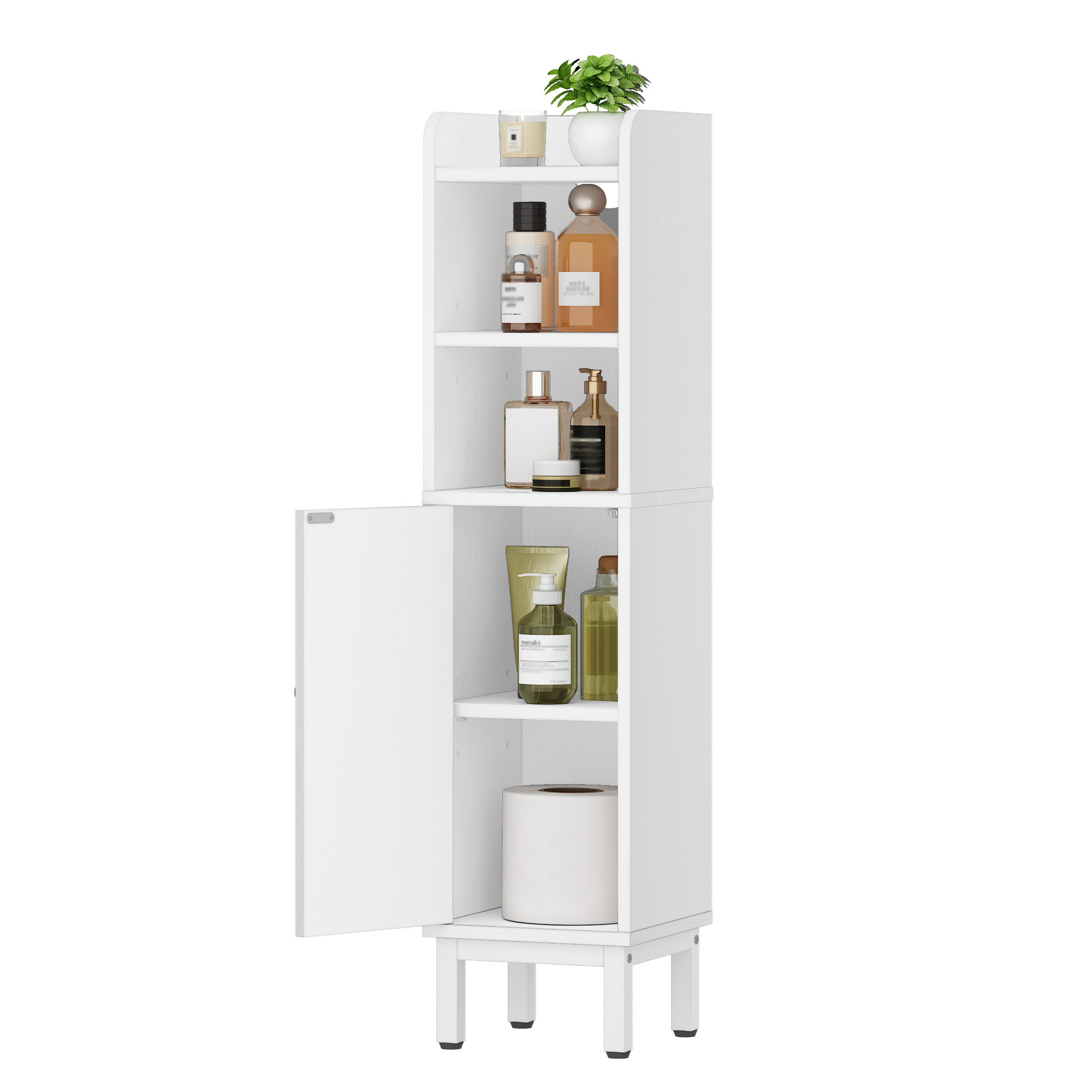 Image of Bathroom Cabinet, Bathroom Cabinet, Narrow Small Cabinet, Adjustable Shelves, Space-, Toilet Cabinet, For Small Spaces, Easy Assembly, 20 × 20 × 83 Cm, White Bc08213w