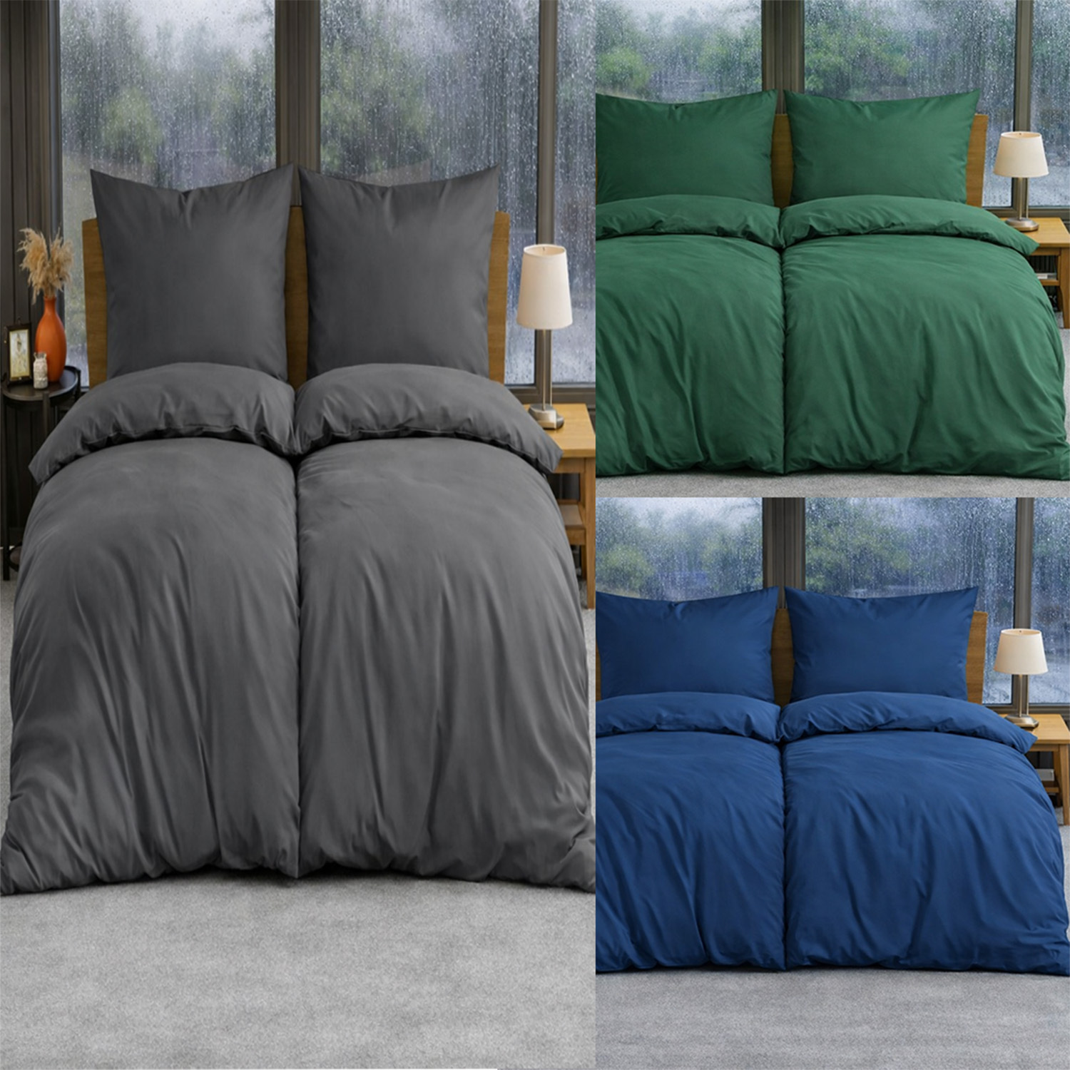 E-shop 4 teilig Bettwäsche 135x200 oder 155x220 Baumwolle Sets, Uni einfarbig, Bettbezug 135 x 200 cm, Kissenbezug 80x80 cm, Renforcé, Bettwäsche mit