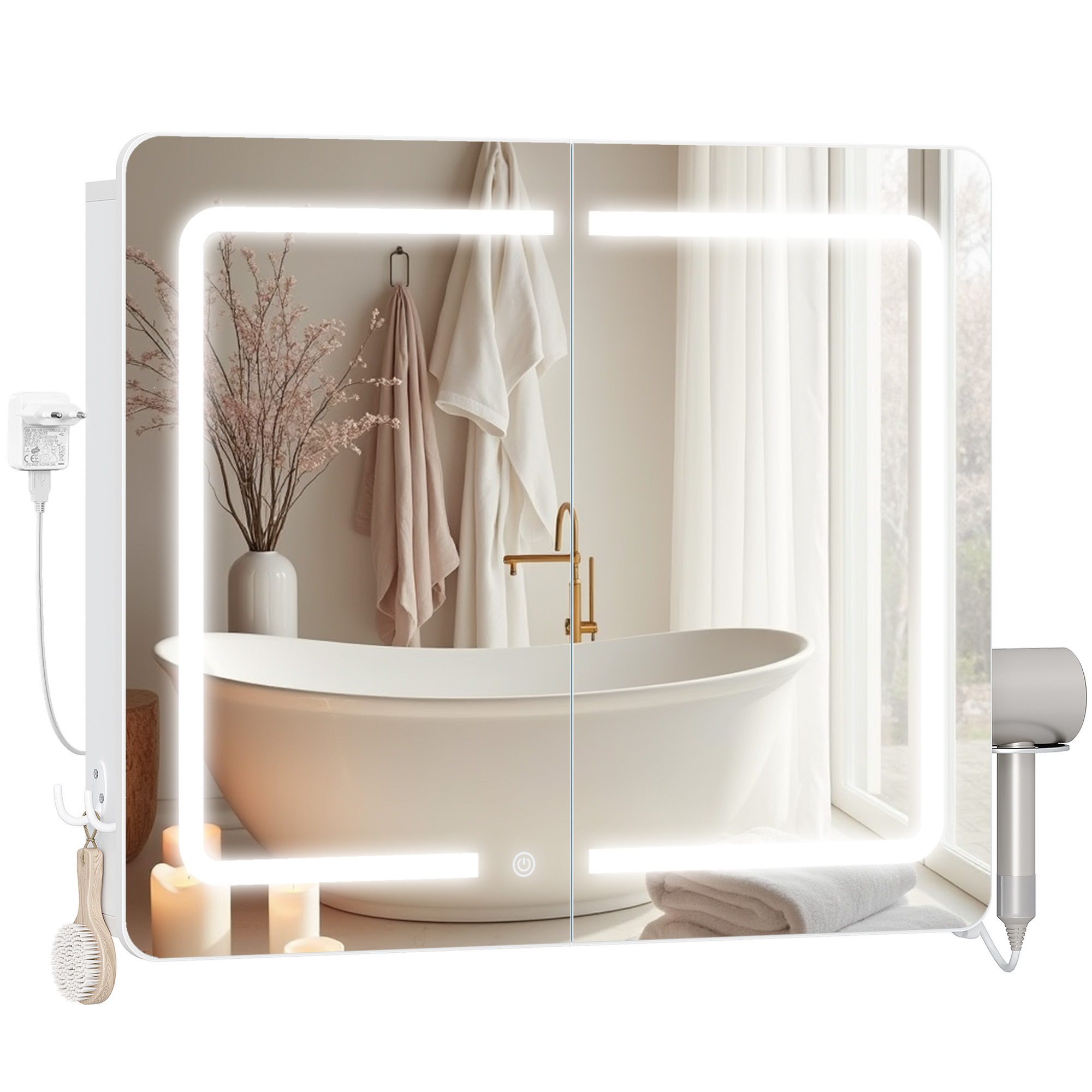 TEMU Armario de espejo para baño con iluminación, armario de espejo para baño, regulable temperaturas de color, armario de baño con espejo y estante