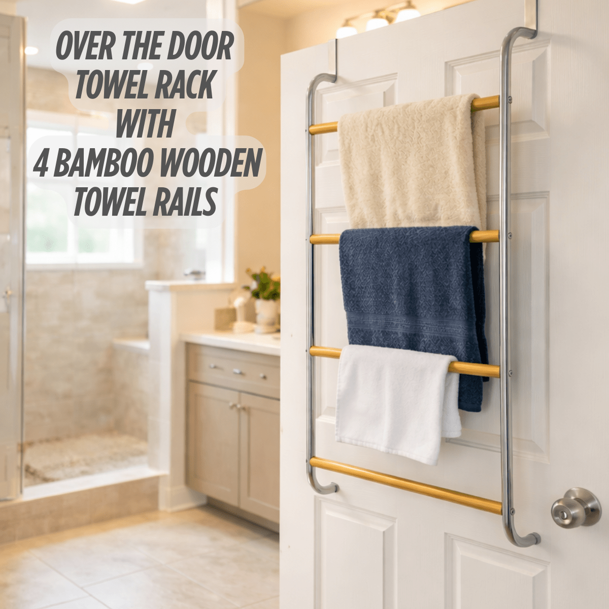 TEMU 4 Tier Over Door Hanging Towel Bamboo Wooden Rails Bathroom Shower Towel Holder Rack