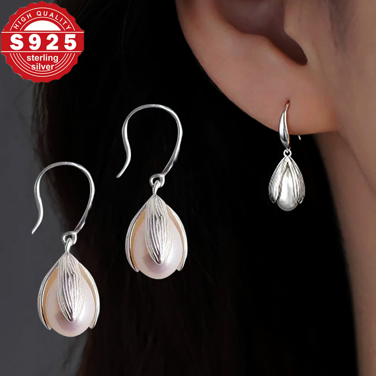 TEMU Pendientes de 925 para mujer con perla de , elegantes, colgantes, minimalistas y modernos, joyería de calidad para uso diario y ocasiones