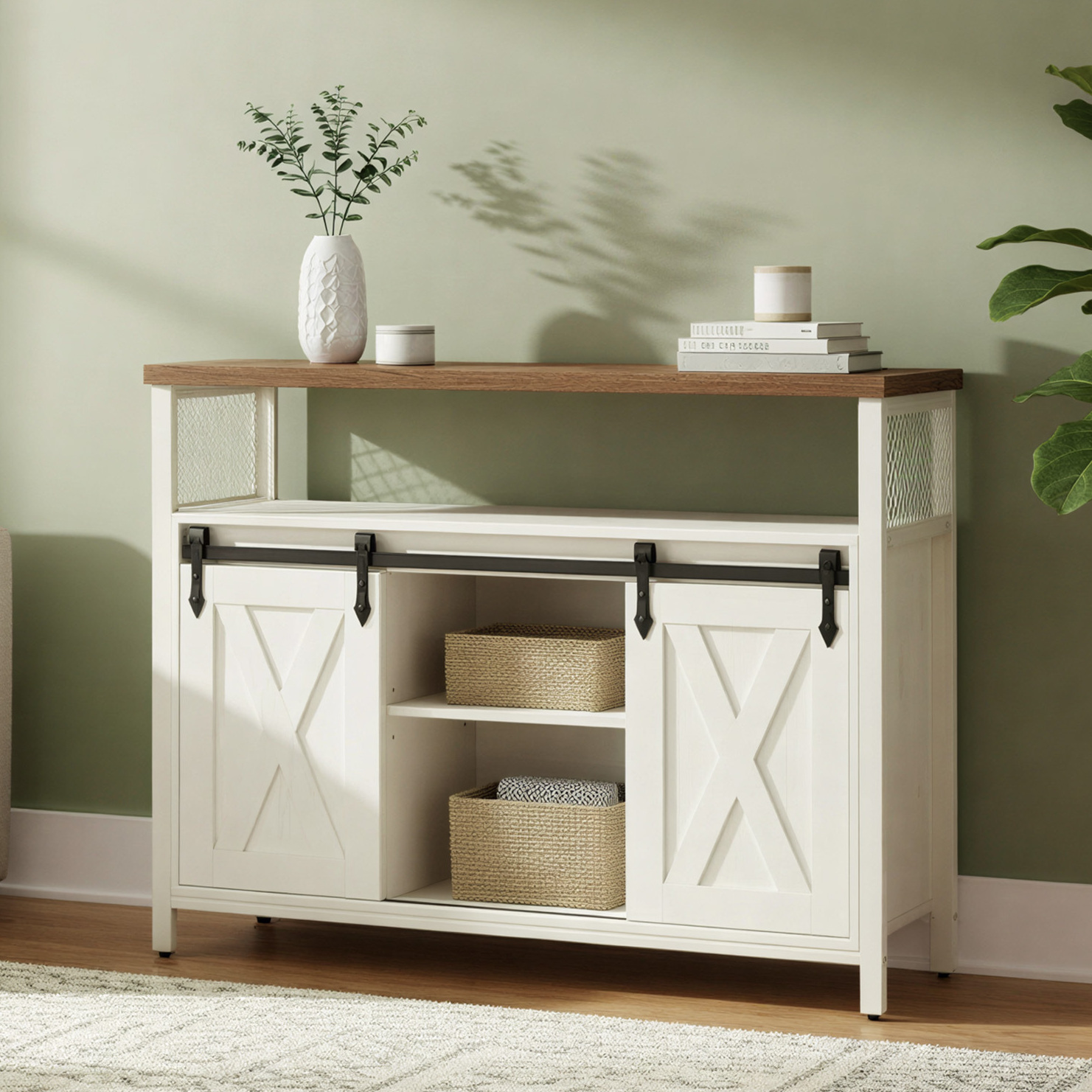 E-shop Aufbewahrungsschrank 33 x 100 x 80 cm,Sideboard, Küchenschrank, TV-Schrank, 2 Schiebetüren, 6 Fächer und drei 3-fach höhenverstellbare Ablagen