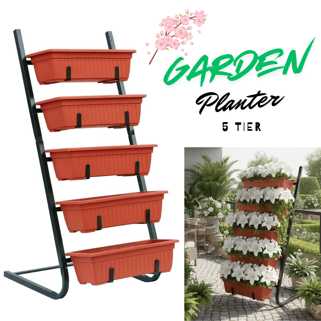 TEMU Garden Planter Flower 5 Tier Pot Vegetable Hearbs Raised Bed Metal Stand Tray