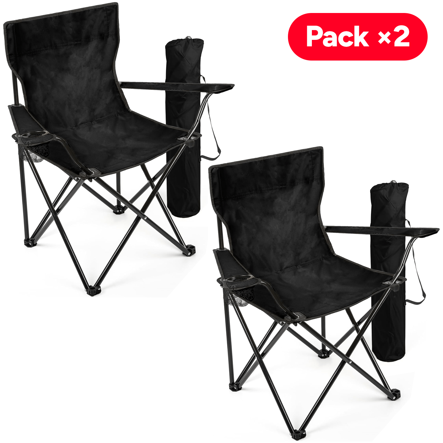 TEMU Lot de 2 chaises de camping pliantes avec et accoudoirs pour l'extérieur, le camping, la pêche et -, 50 X 50 X 80 cm, résistantes et compactes,