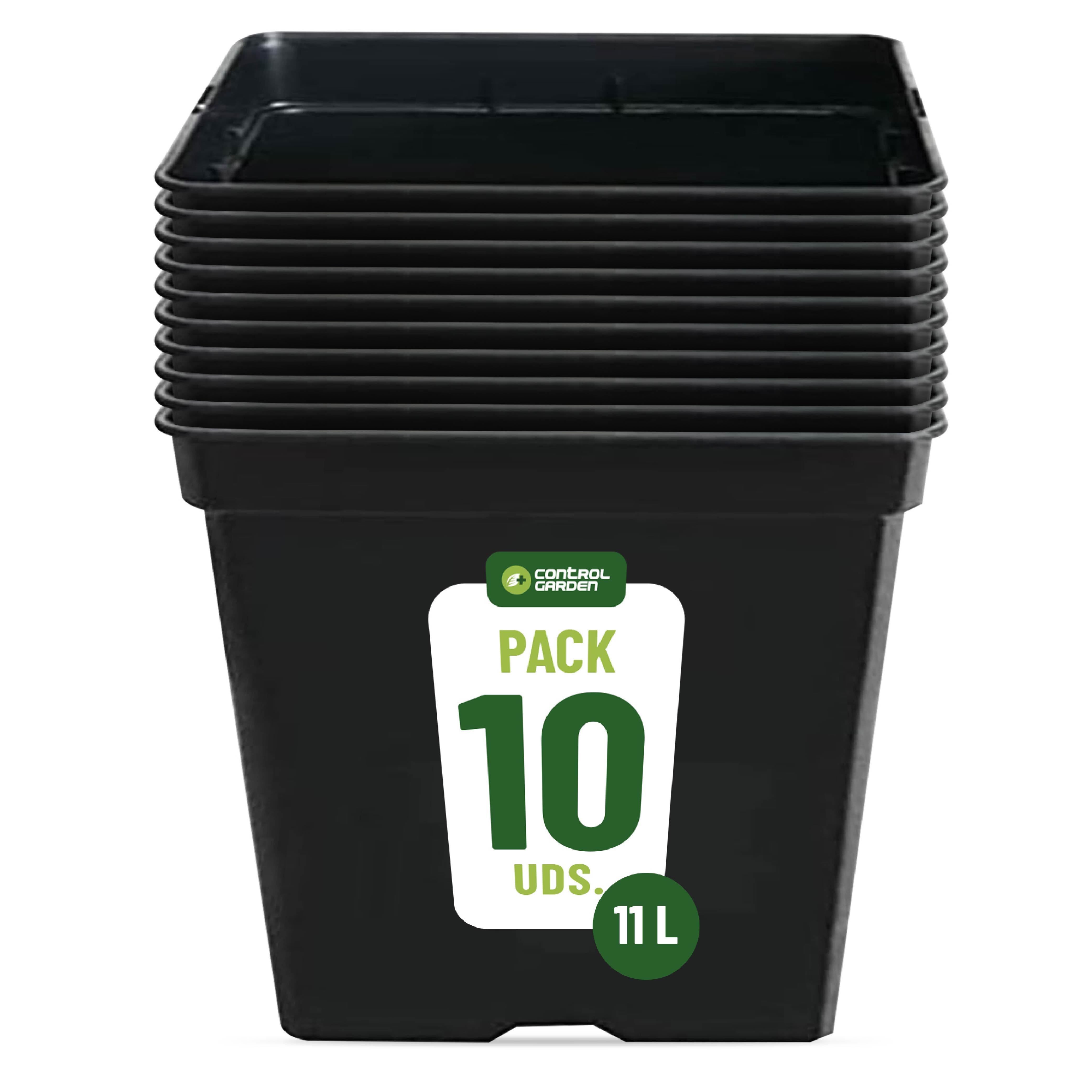 10-pack Square Plant Pots 11 Liter Control Garden | Recycled Plastic Planters 22 × For Indoor And Outdoor Plants, Seeds, And Cultivation | Drainage