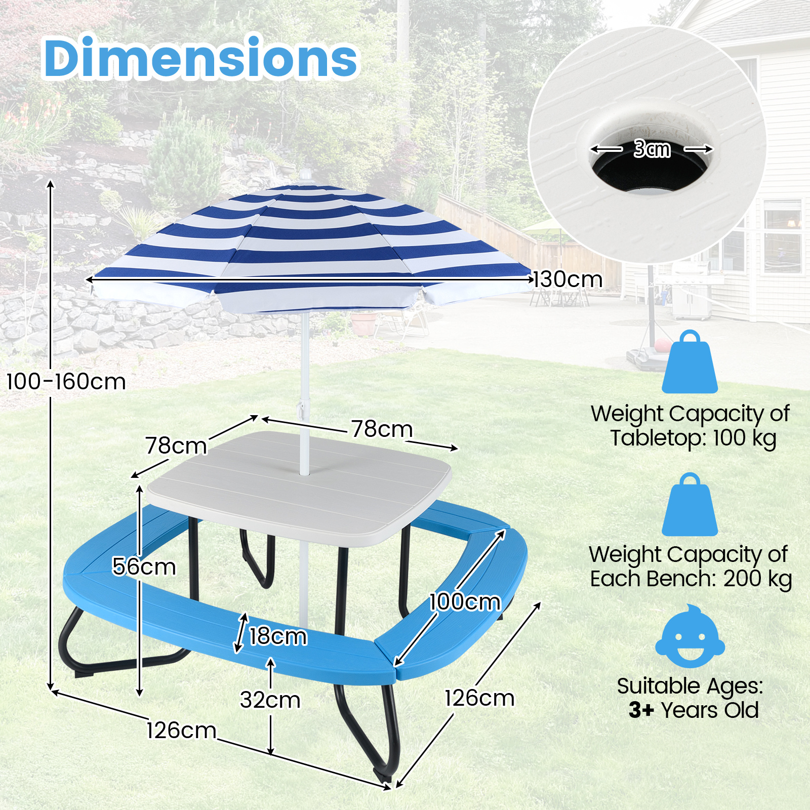 Kids White Picnic Table Set