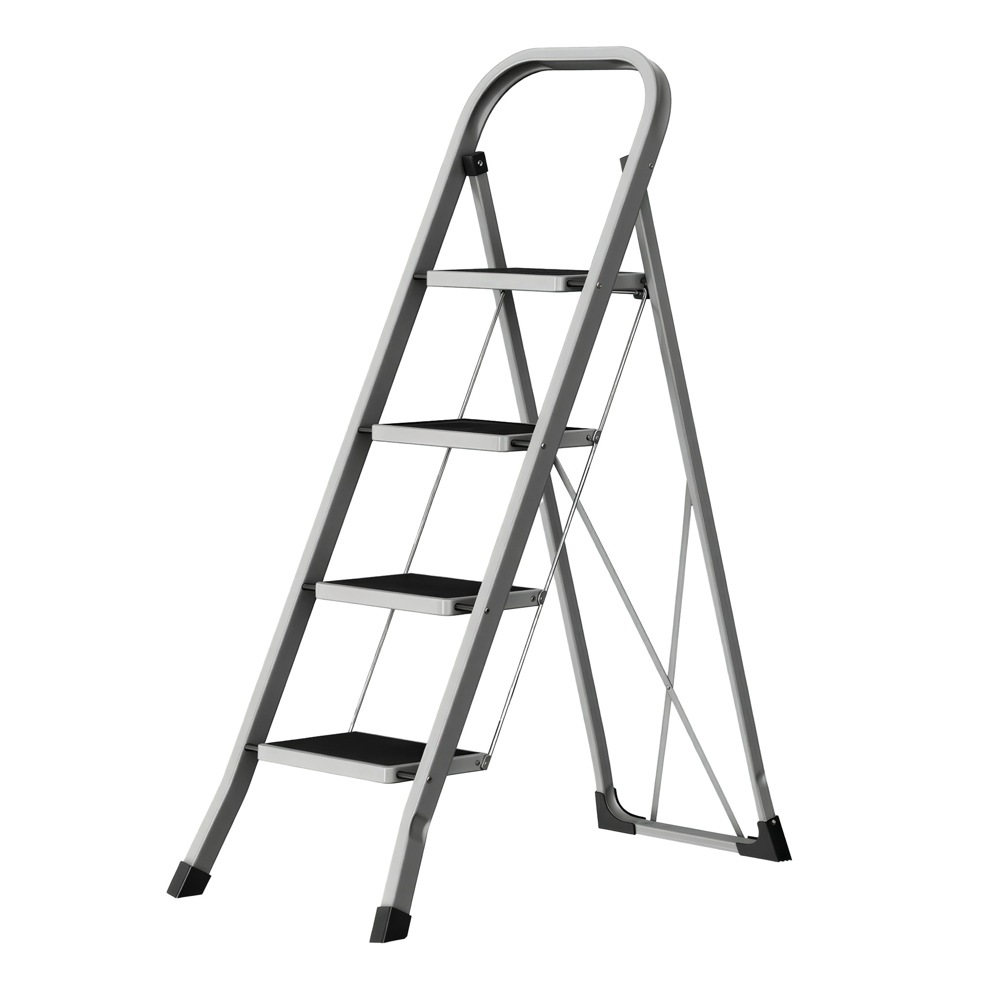 Folding Step Ladder, 4-step, With Locking Mechanism, Space-, For Household Use, Supports Up To 150 Kg, Gray