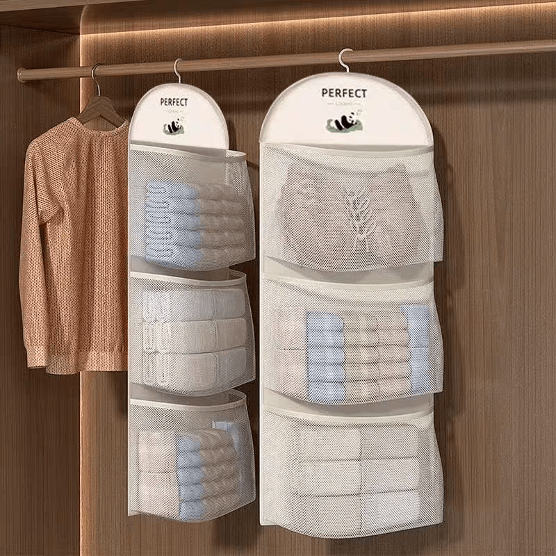TEMU 2-pack 3-tier Extra Large Hanging Organizer (wide Opening Design With Hooks), A Hanging Mesh Storage Bag Featuring A 3-layer Compartment Design,