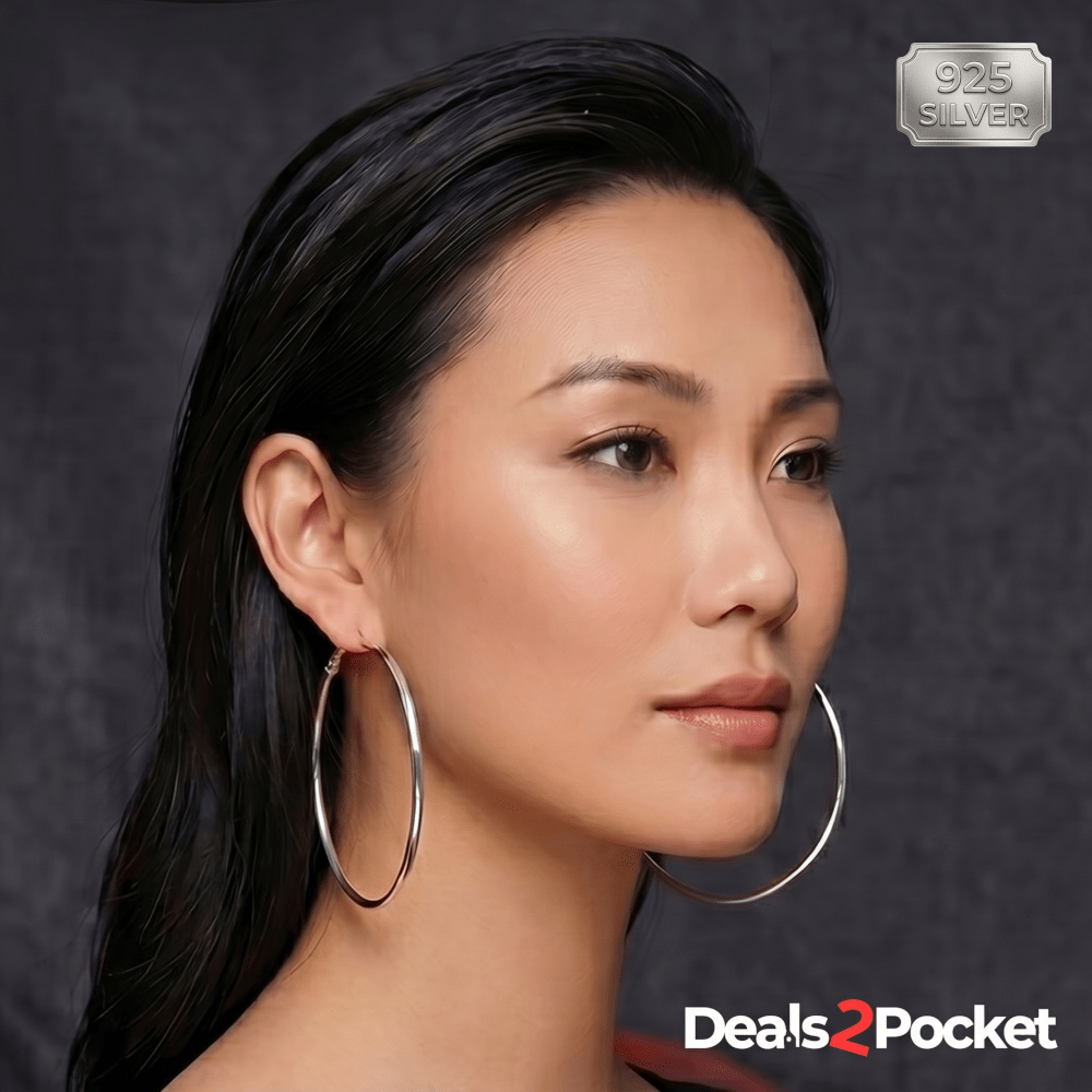 TEMU 1 Pair Of Earrings S925 Sterling Silvery 8cm Xl Large Round Hoop Earrings, Minimalist , Unique And Versatile Ear Piercing Jewelry For Women,