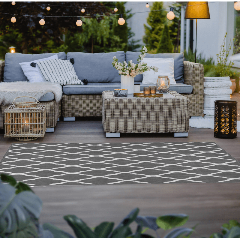 Outdoor Carpet Reverso - Round Rhombus - Grey - 200x280cm