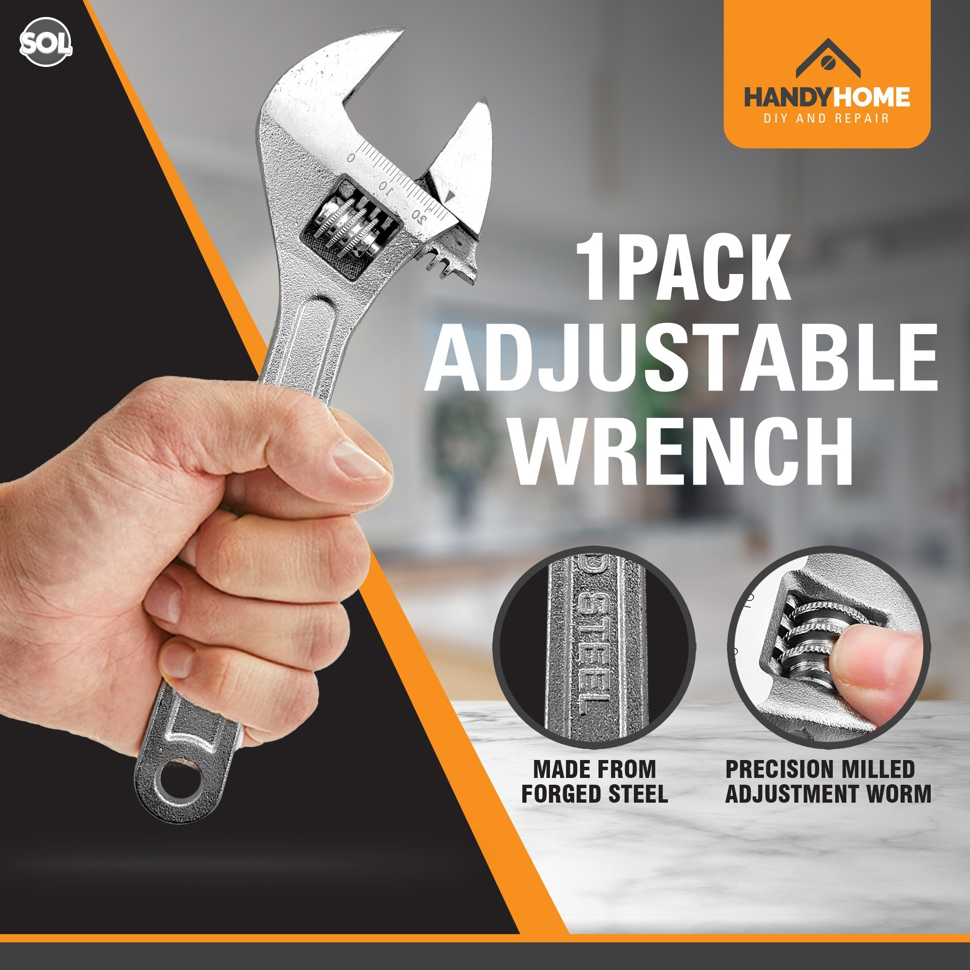 8 Inch Adjustable Wrench, Heavy Duty Spanner for DIY and Home Repair