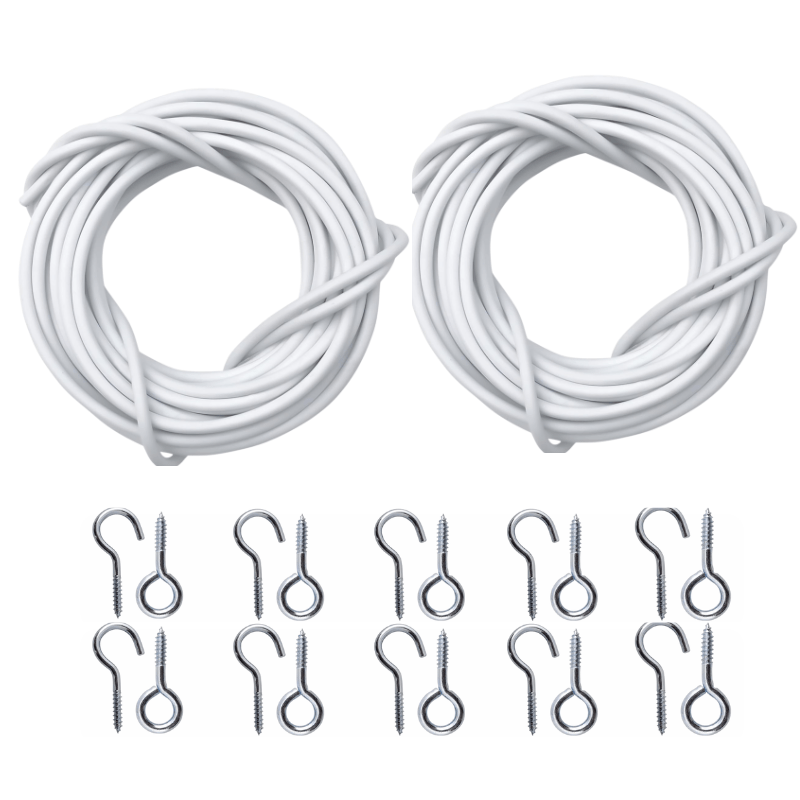 2 x 4m curtain wires with 10 hooks and 10 eyes included adjustable white pvc coated net curtain kit for windows wardrobes and  